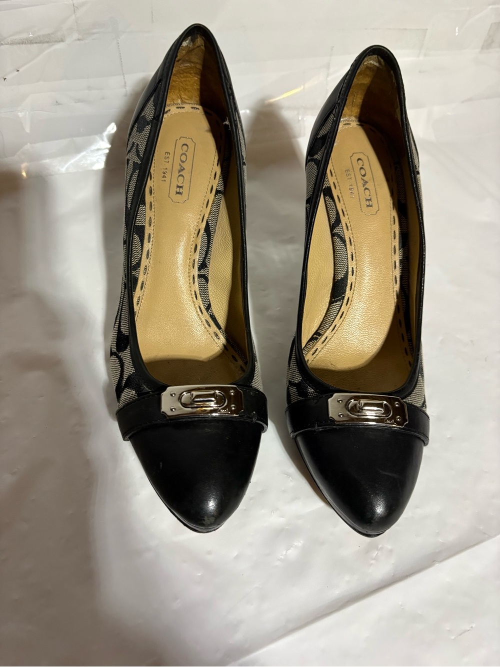 Coach Black Signature Canvas and Leather Pointed Toe Heels